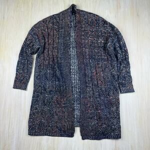 II Two Sisters Marled Mix Knit Chunky Open Front Casual Cardigan Sweater M/L